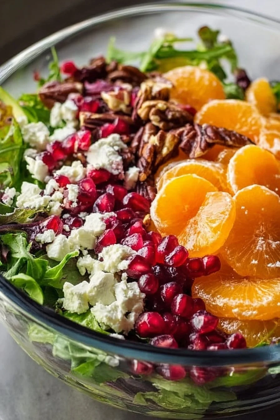 A colorful winter salad with seasonal vegetables and greens