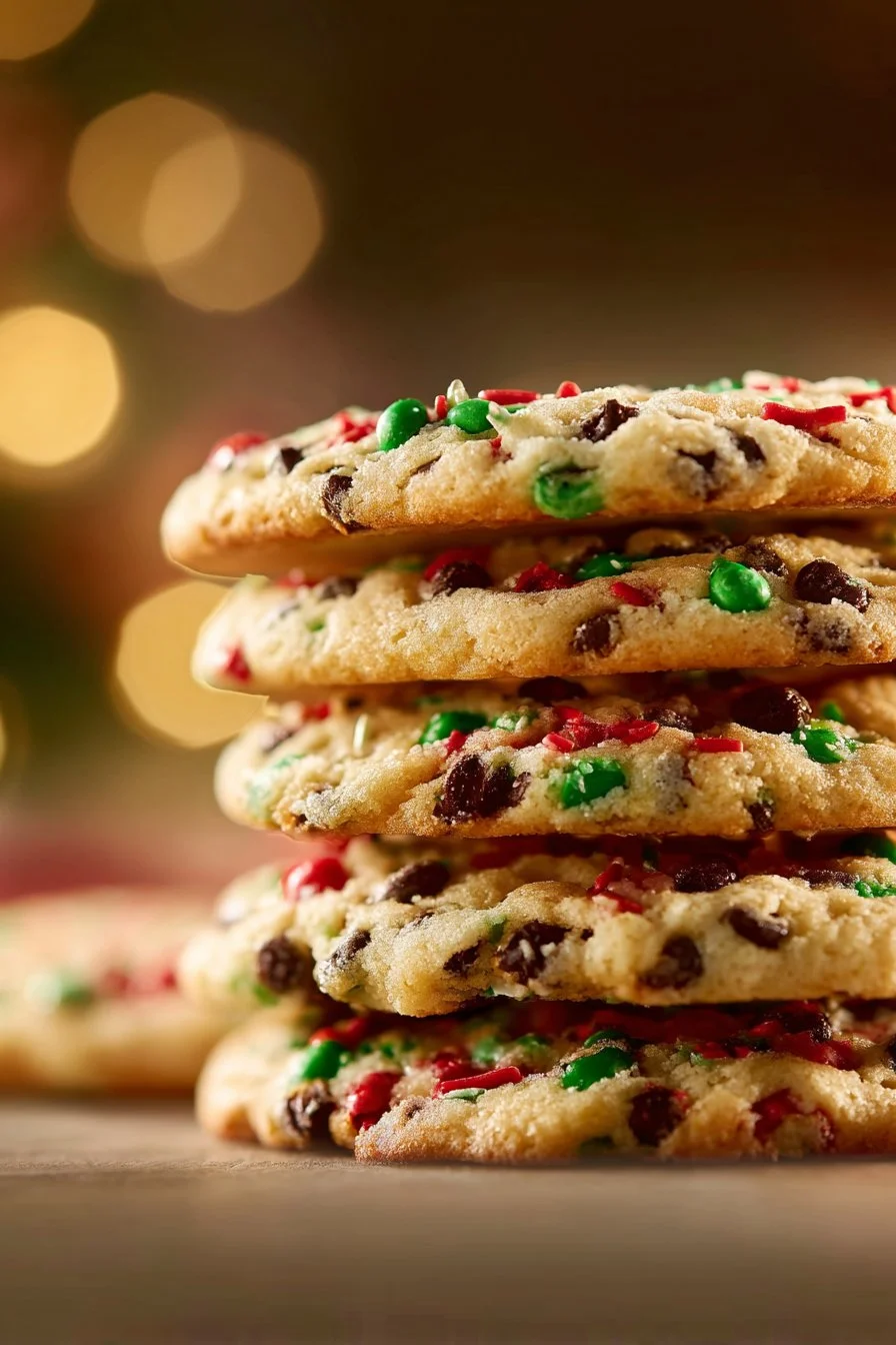 Festive Winter Wonderland Chocolate Chip Cookies on a decorative plate.