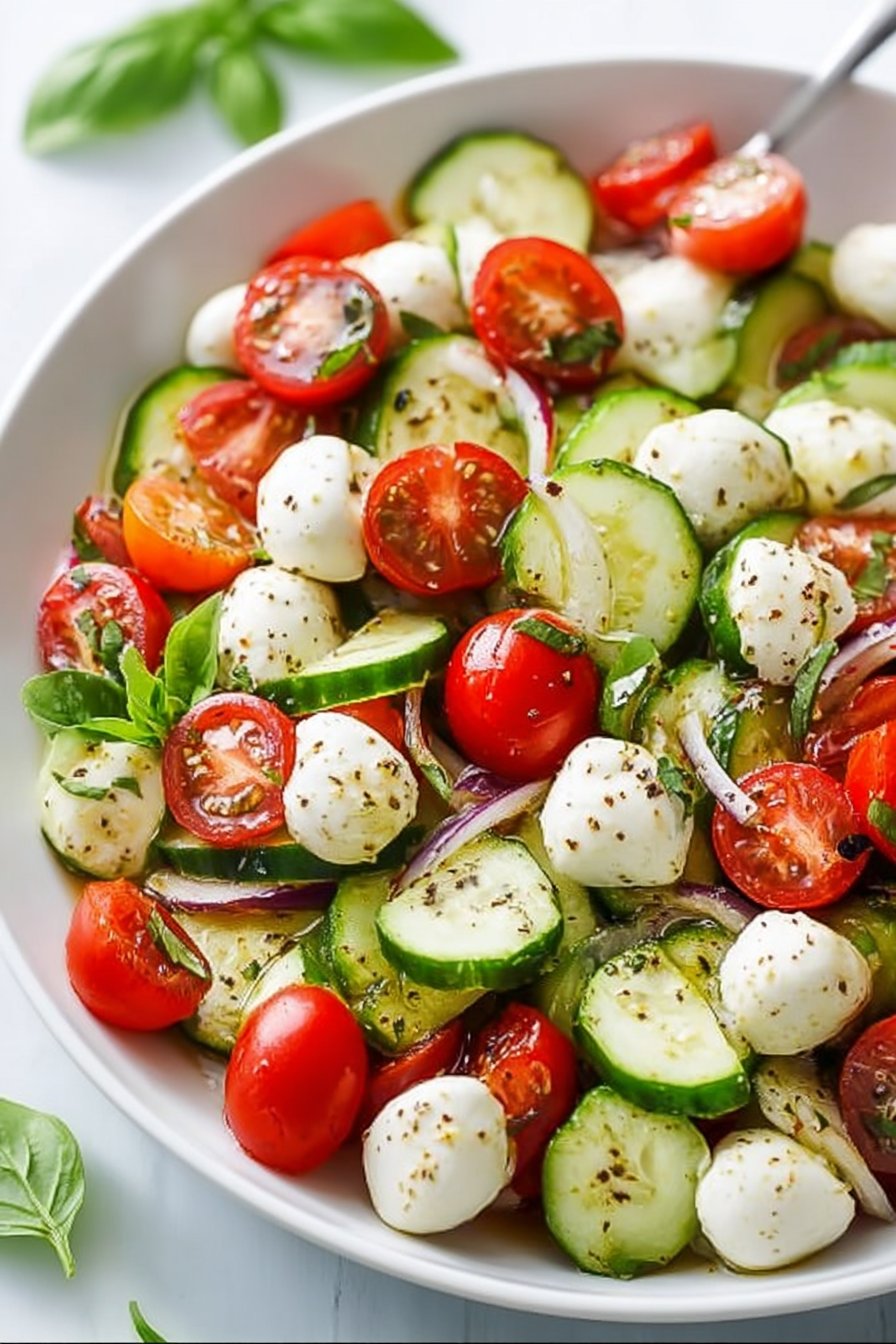 Juicy Cucumber Caprese Salad