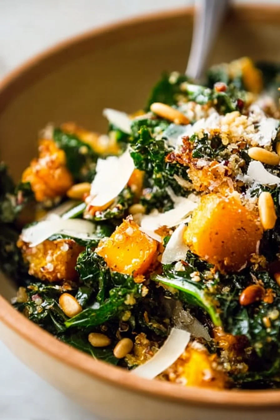 Variety of kale salads including Lemon Parm and Sweet Potato served in a bowl