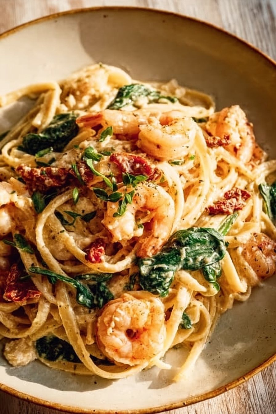 Creamy Tuscan Shrimp Linguine