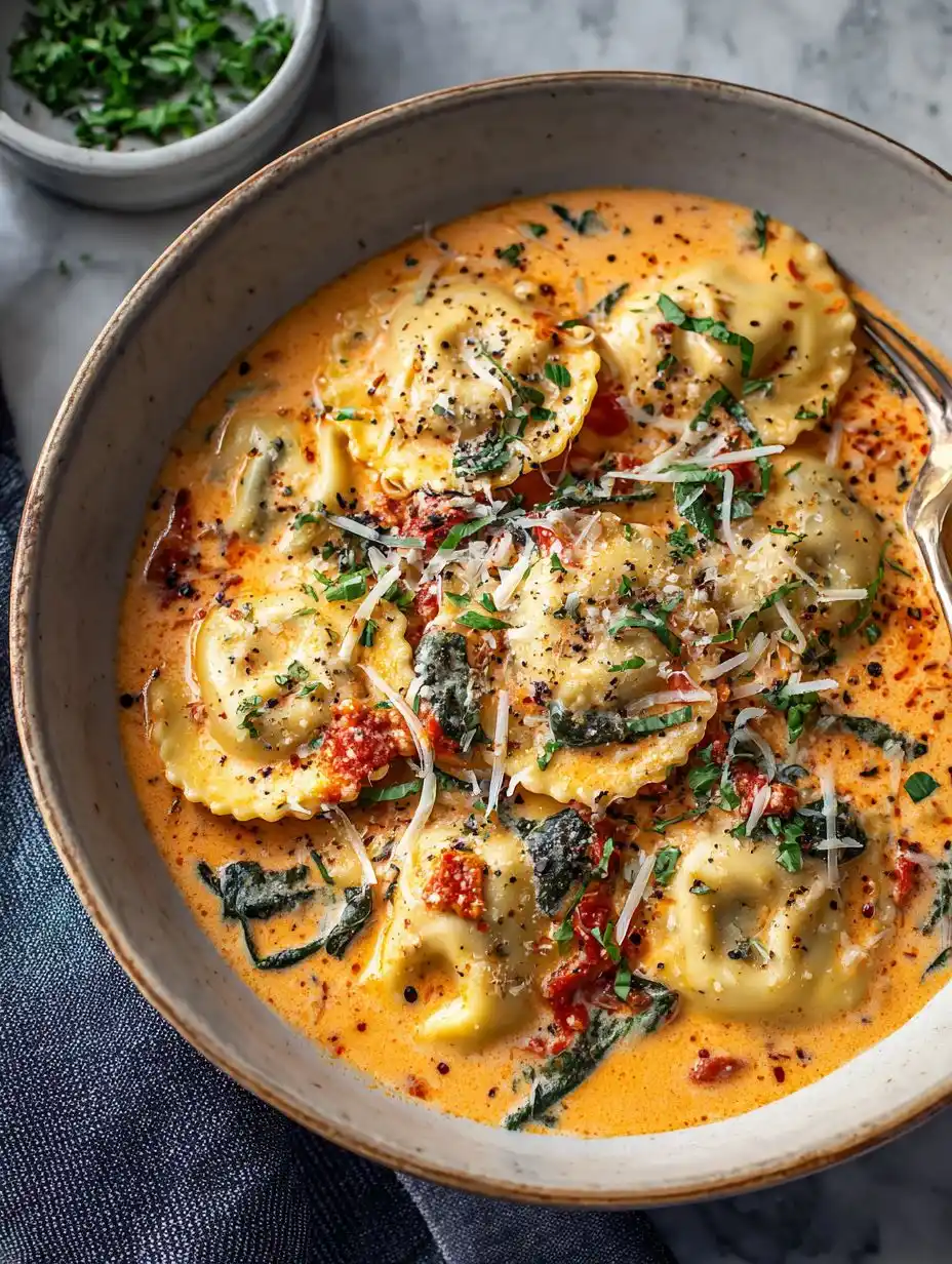 Creamy Calabrian Chili Ravioli Soup Recipe
