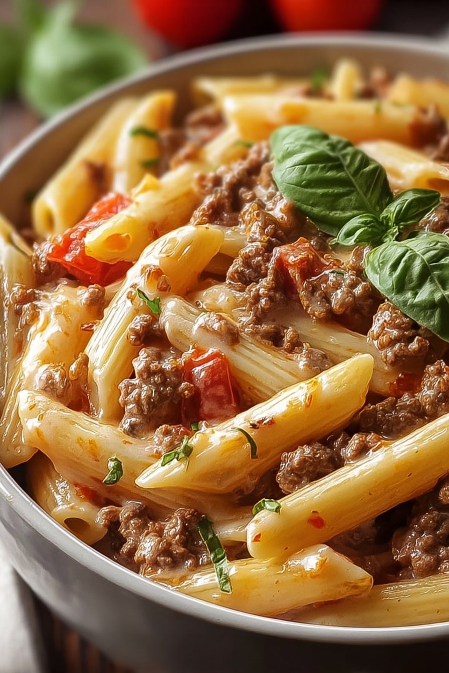 Creamy Rotel Pasta with Ground Beef