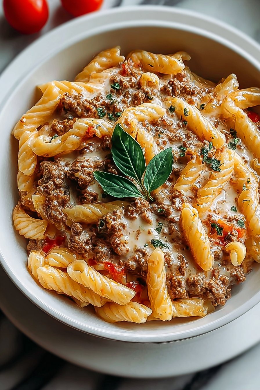 Creamy Rotel Pasta with Ground Beef