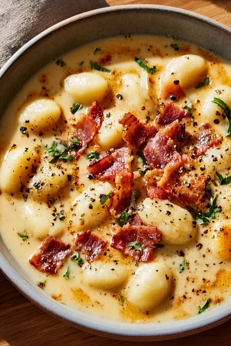 Bacon Cheddar Gnocchi Soup