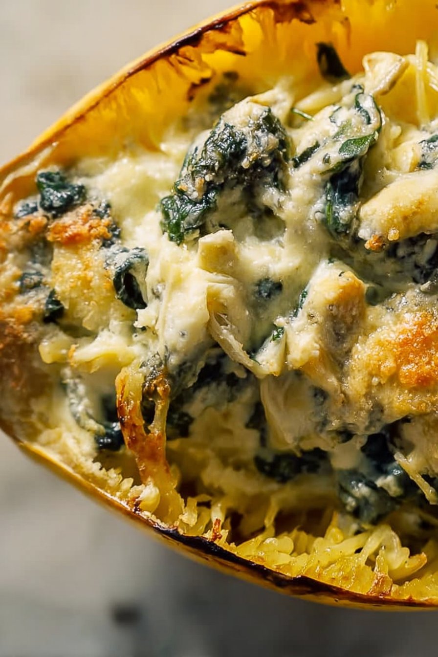 Spinach and Artichoke Stuffed Spaghetti Squash