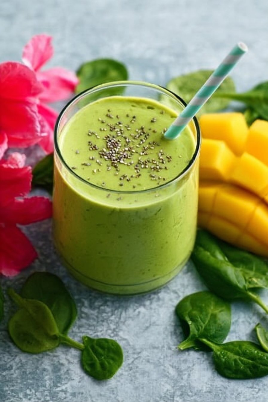 Mango Avocado Smoothie Recipe with Spinach!