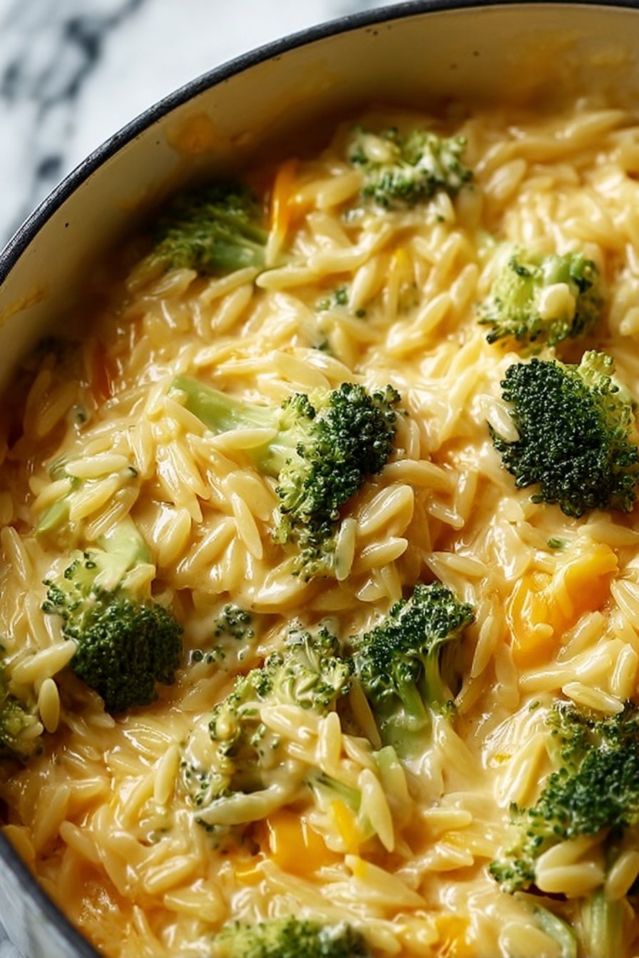 Creamy One-Pot Broccoli Cheddar Orzo
