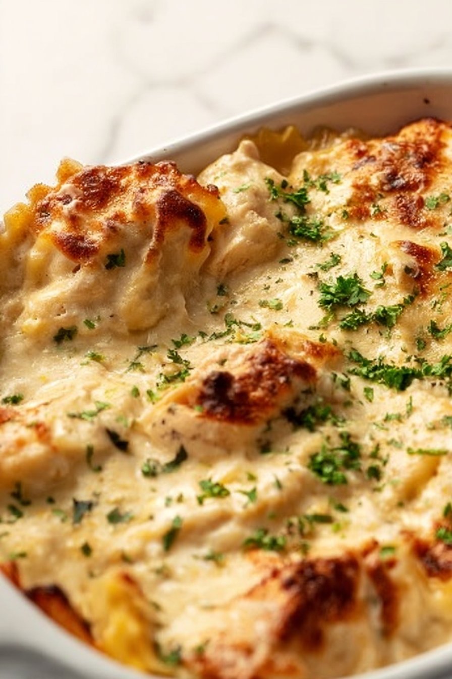 Chicken Alfredo Ravioli Bake
