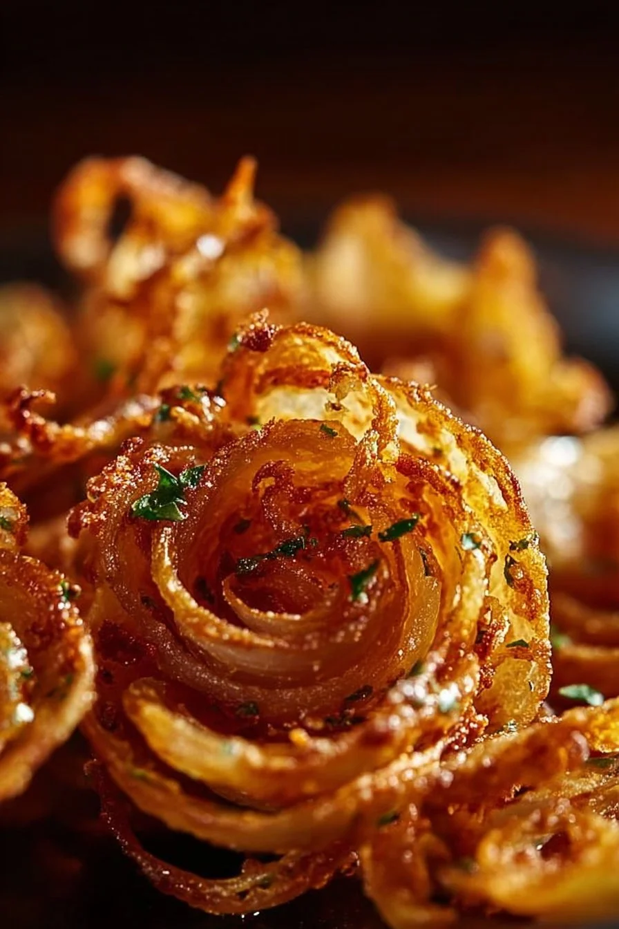 Air fryer crispy mini blooming onions served on a plate.