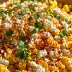 Bowl of amazing Mexican street corn salad with cheese and spices