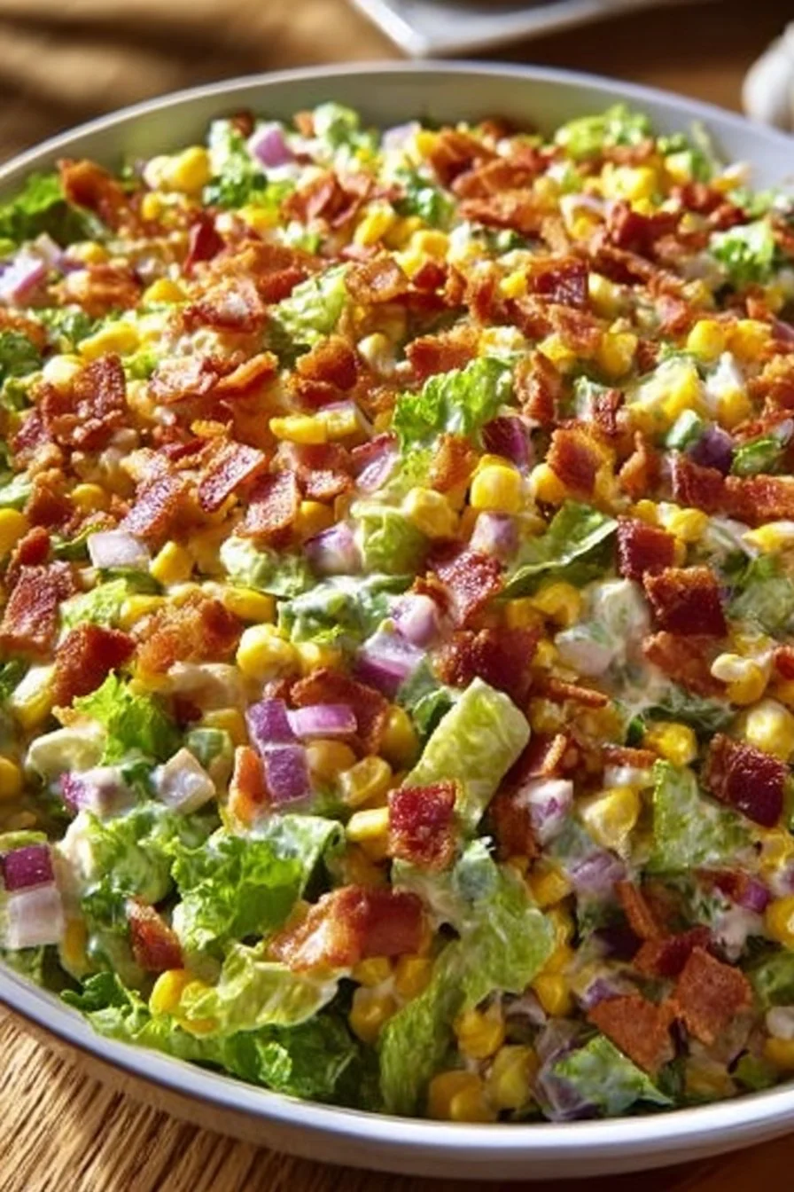 Delicious Bacon Ranch Salad with chopped vegetables and crispy bacon