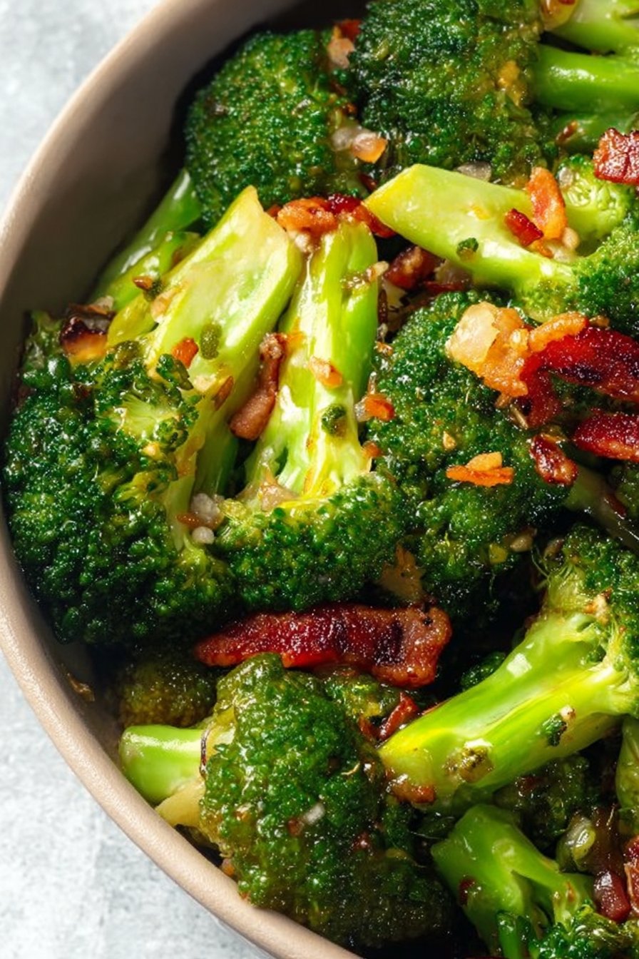 Asian Broccoli with Garlic Sauce & Crispy Bacon