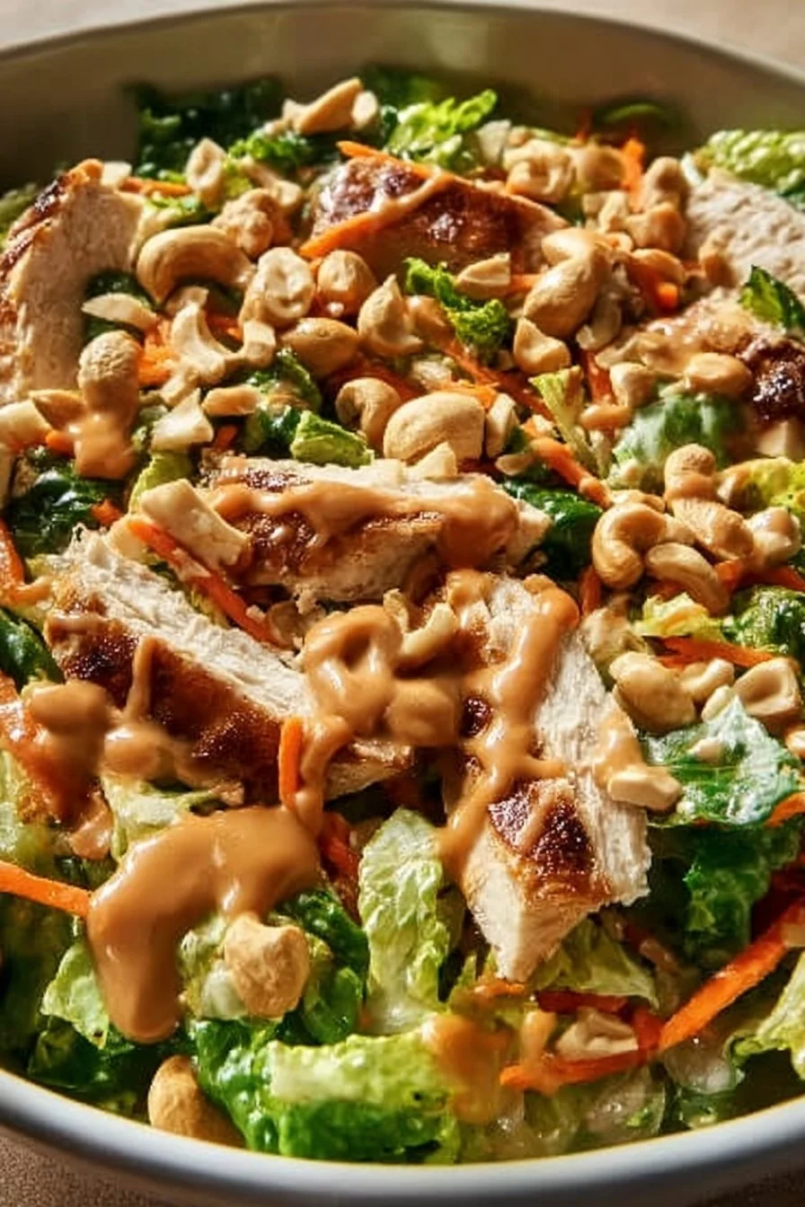 Delicious Chicken Cashew Crunch Salad with vibrant veggies and crunchy cashews