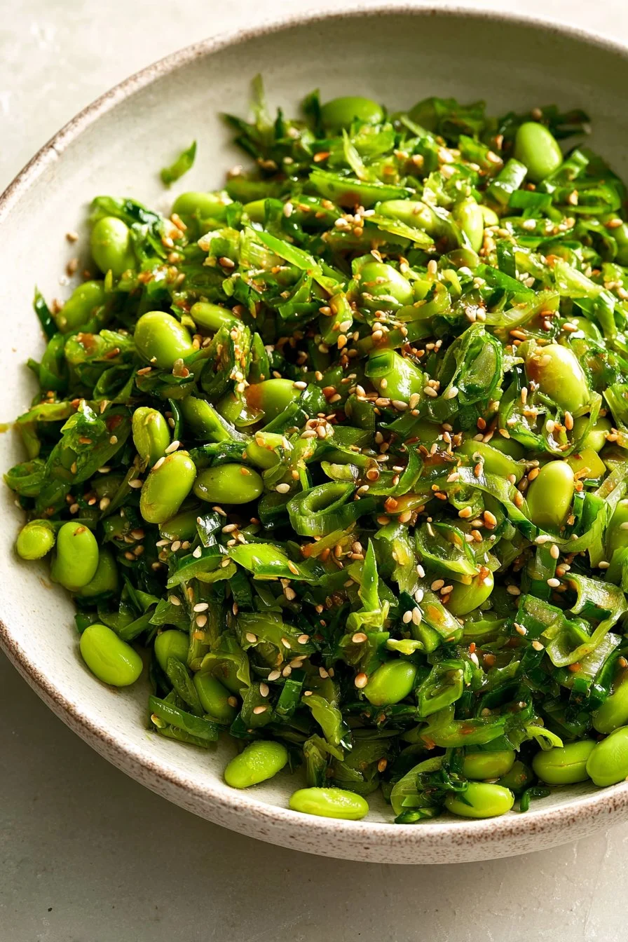 Chili Crisp Snap Pea Salad with fresh ingredients and a spicy chili dressing.