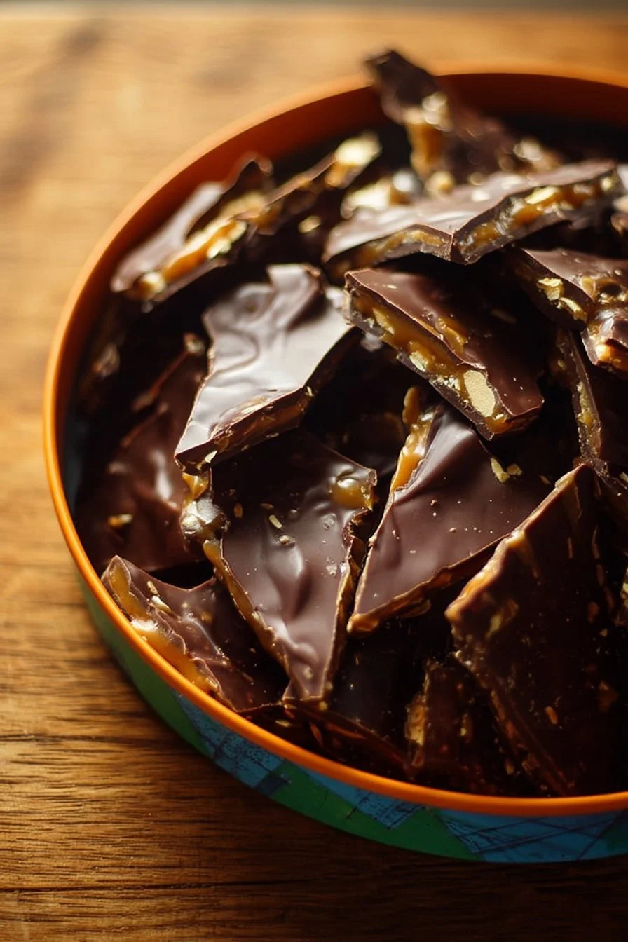 Delicious Chocolate Espresso Pecan Toffee with a rich chocolate and nut topping