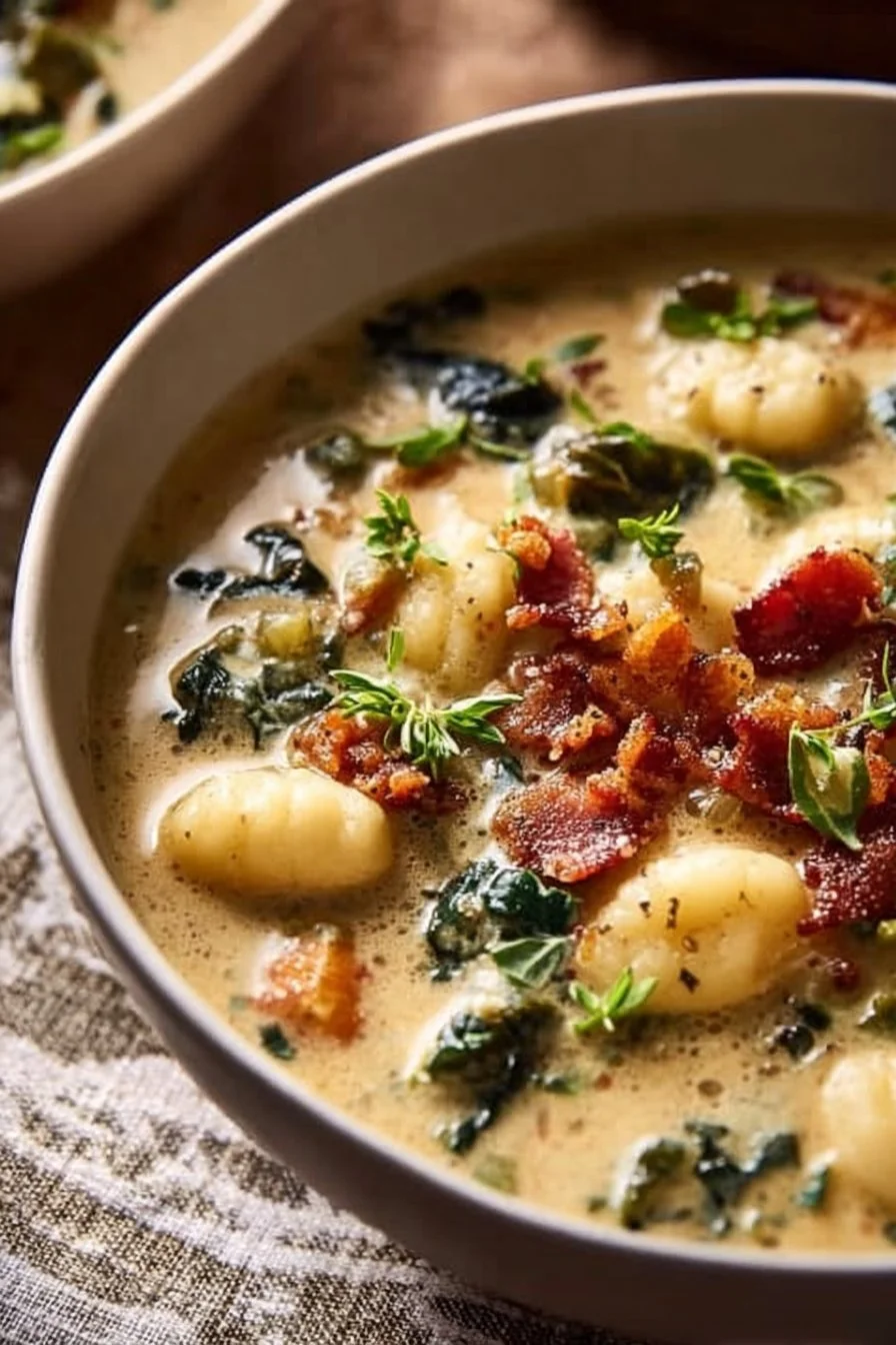 Cozy Italian pasta bowl filled with delicious ingredients and creamy sauce