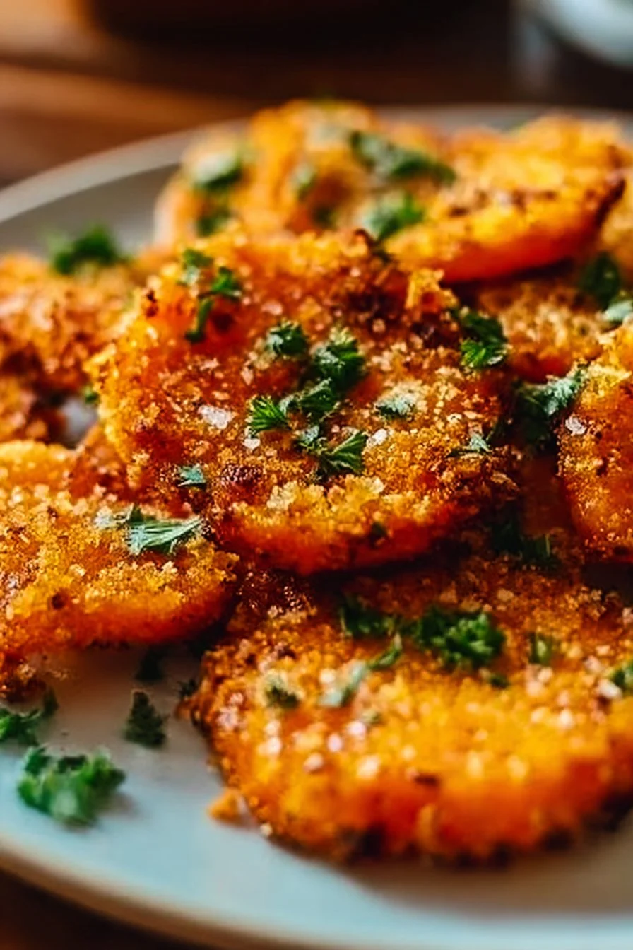 Crispy smashed carrots dish served on a plate with herbs