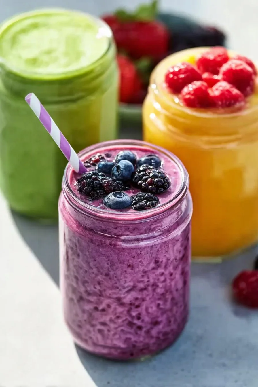 Colorful and refreshing fruit smoothie in a glass