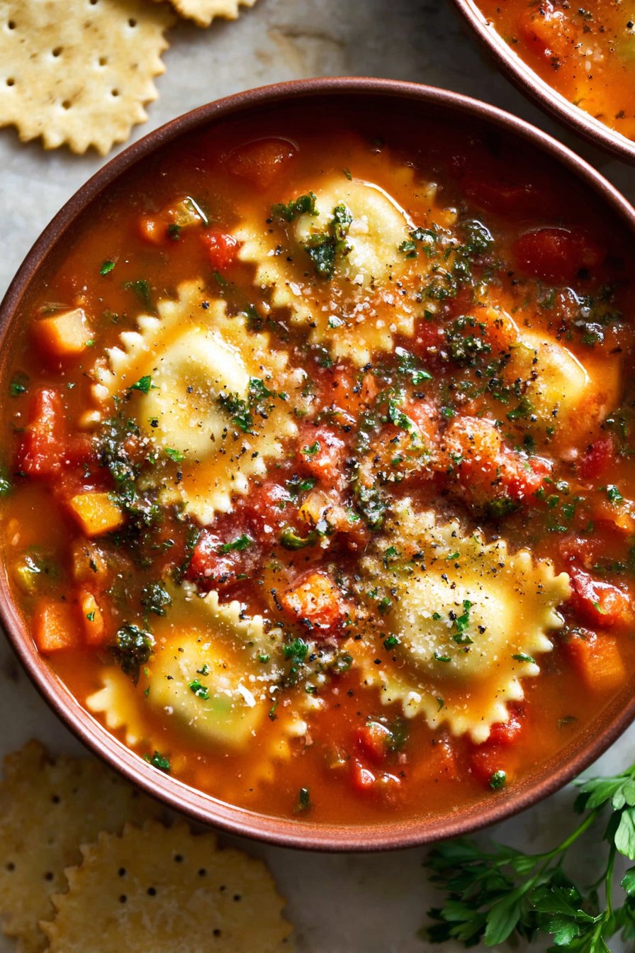 One-Pot Vegetarian Ravioli Soup