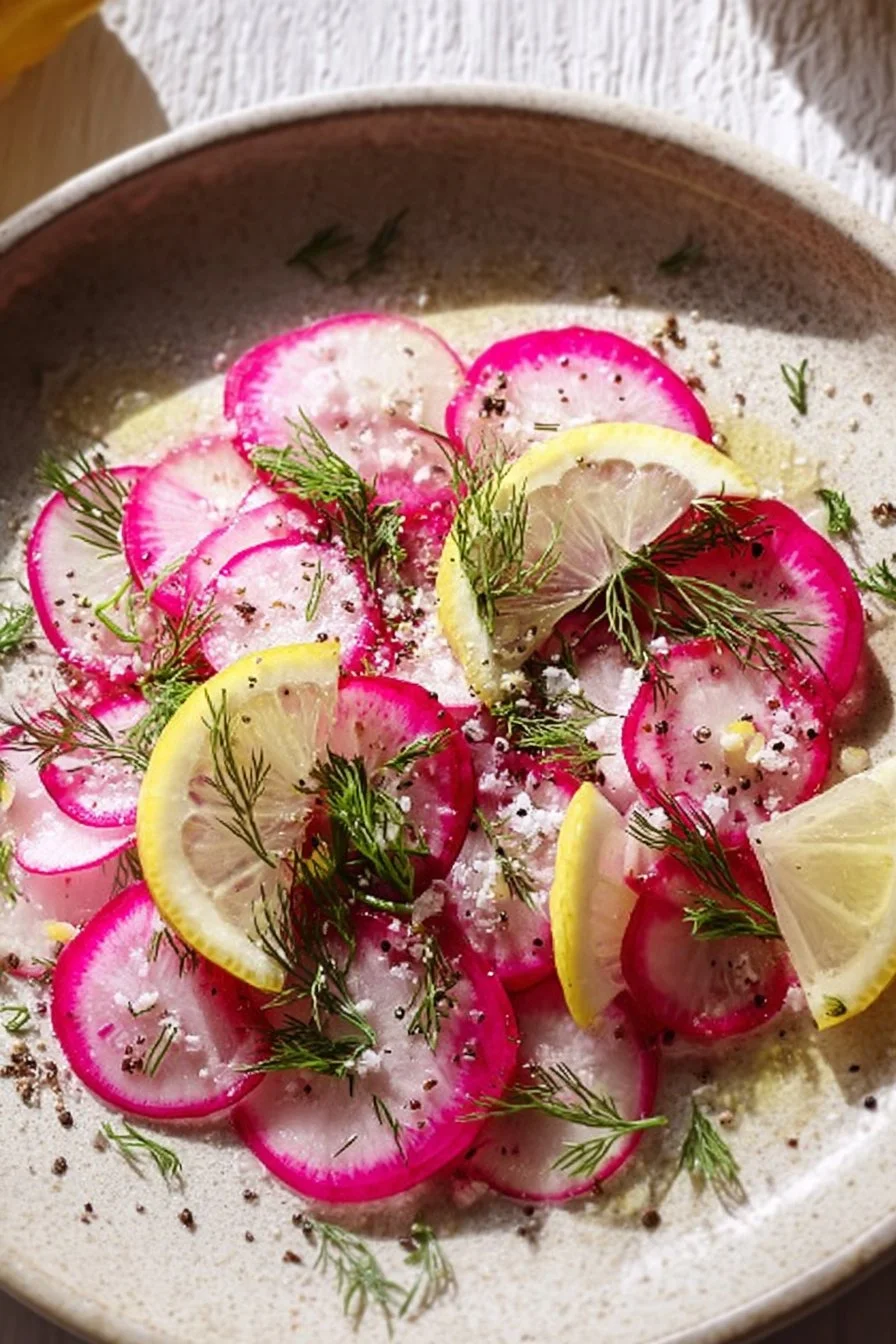 Gordon Ramsay's vibrant radish salad with fresh vegetables and dressings