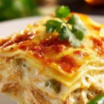 Delicious Hatch Green Chile Chicken Lasagna baked to perfection with vibrant flavors.