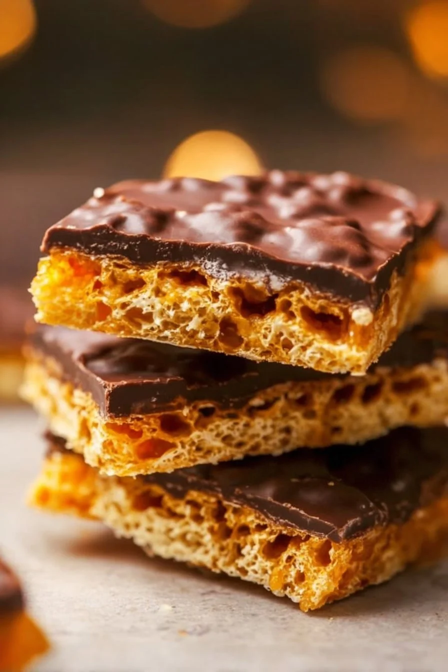 Homemade honeycomb candy with a golden crunchy texture