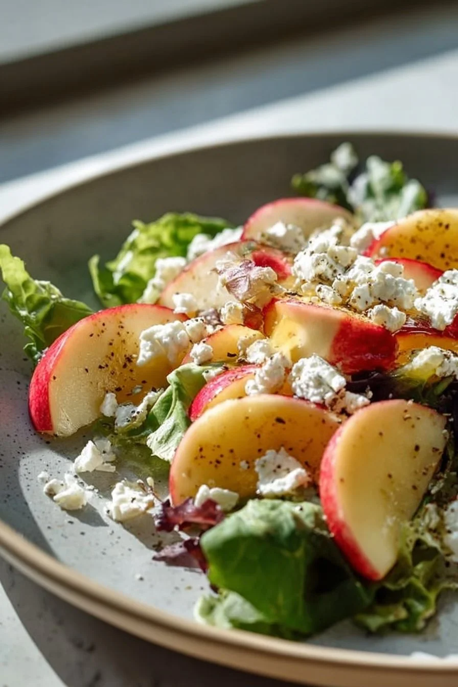 Honeycrisp Apple and Feta Salad with mixed greens and vinaigrette dressing