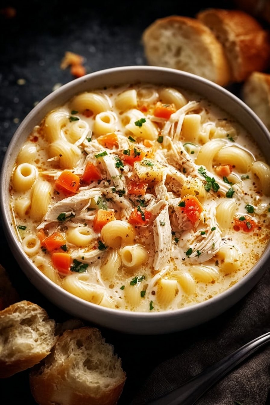 Creamy Chicken Macaroni Cheese Soup Recipe