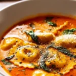 Delicious Italian Tuscan Ravioli Soup served in a bowl with herbs and spices