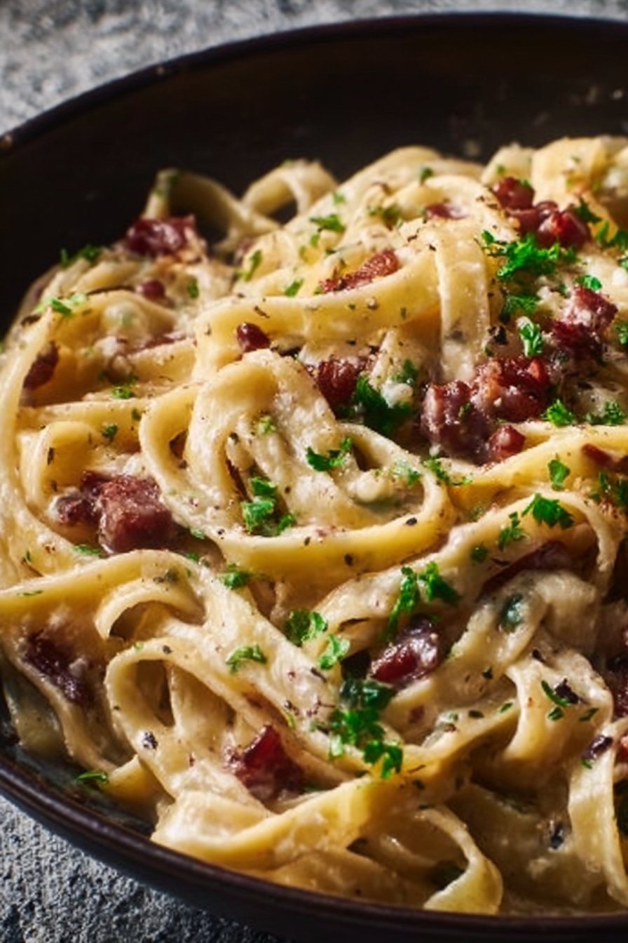 Tagliatelle Carbonara with Crispy Mushrooms
