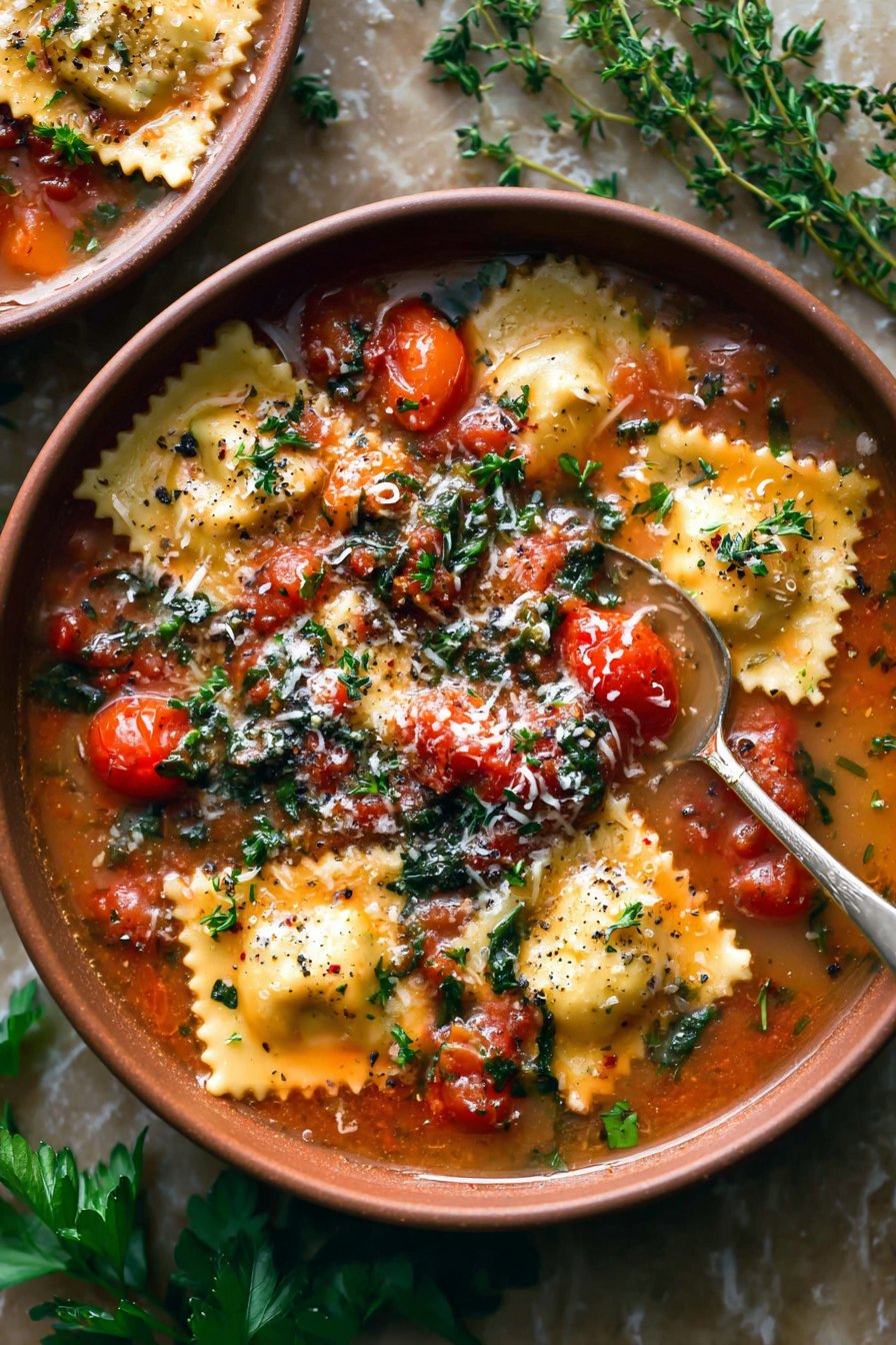 One-Pot Vegetarian Ravioli Soup