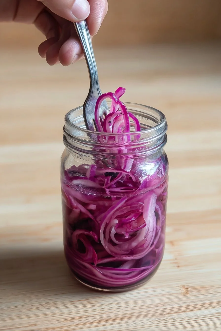 Lacto-fermented red onions in a jar, a healthy probiotic condiment