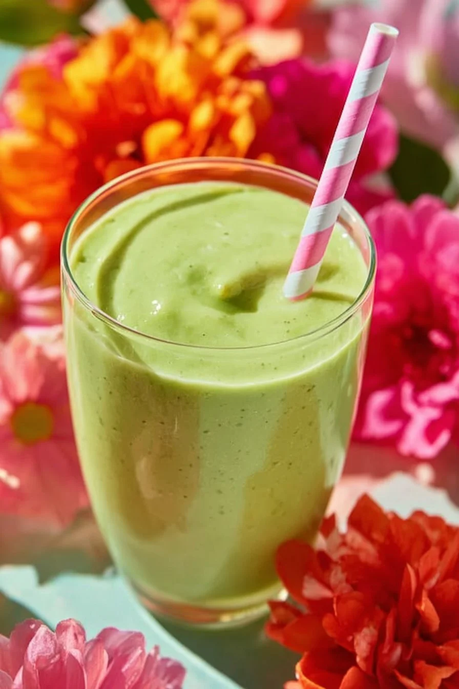 Mango avocado smoothie with spinach in a glass