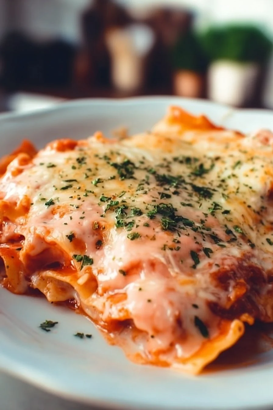 Plate of Marinara Alfredo Ravioli topped with fresh herbs and parmesan cheese