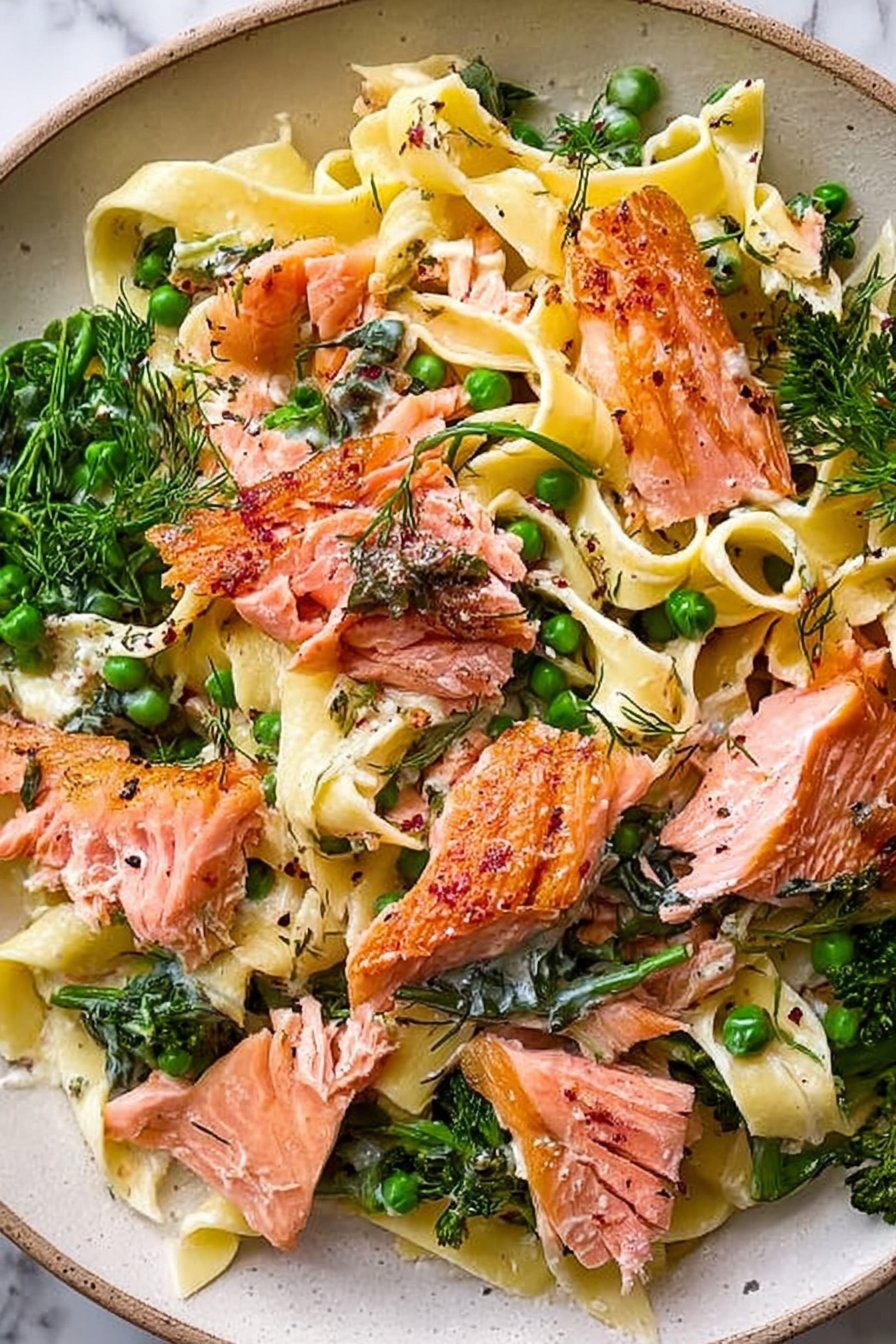 Hot Smoked Salmon & Greens Tagliatelle