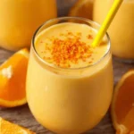 Delicious orange creamsicle smoothie in a glass with a straw