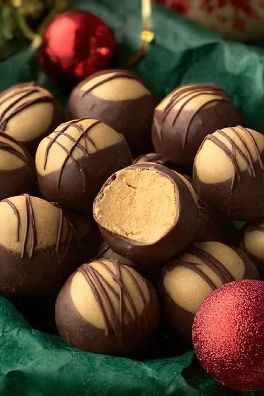 Delicious homemade Peanut Butter Buckeye Balls on a plate.