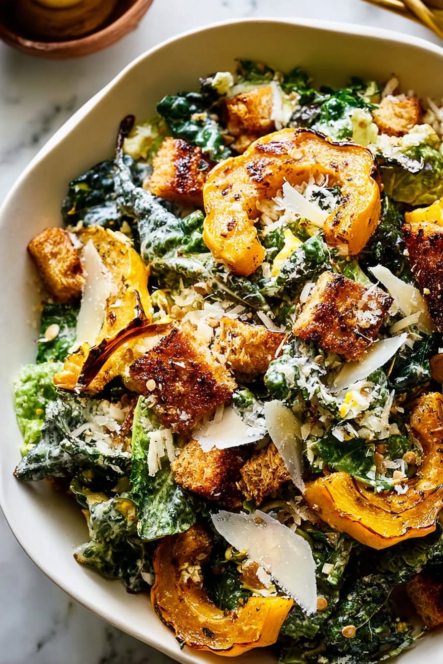 Autumn Caesar Salad with Roasted Delicata Squash Croutons