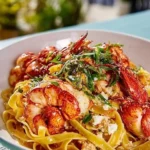 Prawn pasta with lemon and chilli served in a bowl