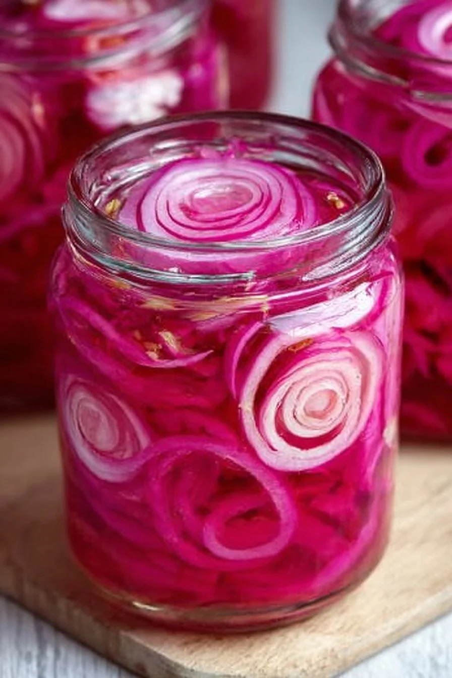 Bowl of quick pickled red onions ready for serving