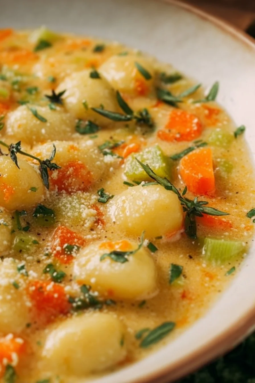 Plate of savory butternut squash gnocchi with herbs and parmesan cheese