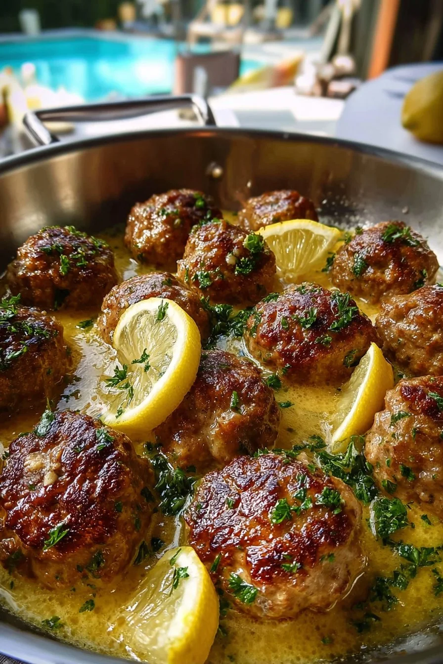 Delicious Greek meatballs in lemon sauce, showcasing their softness and juiciness.