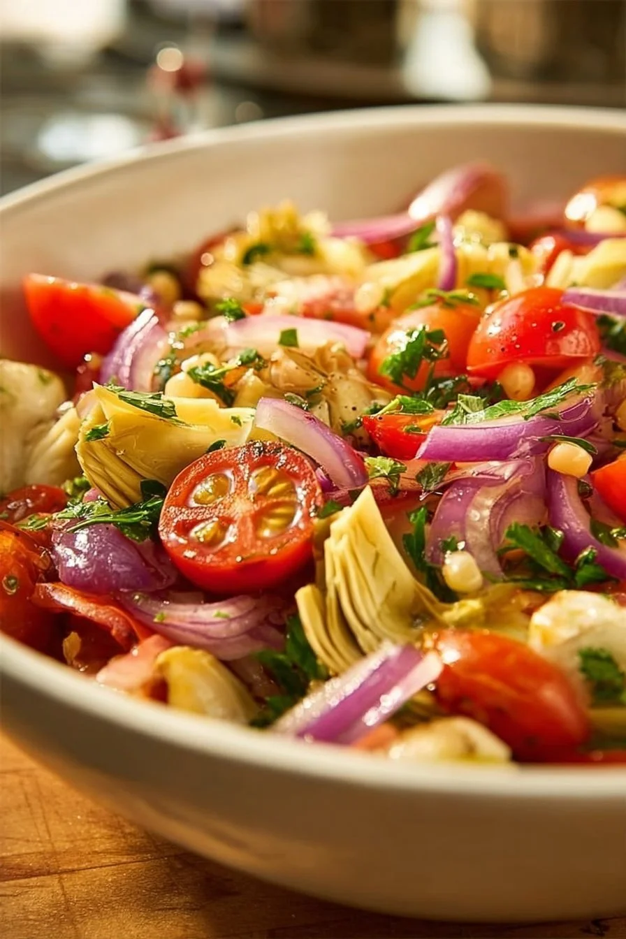 Tuscan Artichoke Tomato Salad with fresh ingredients