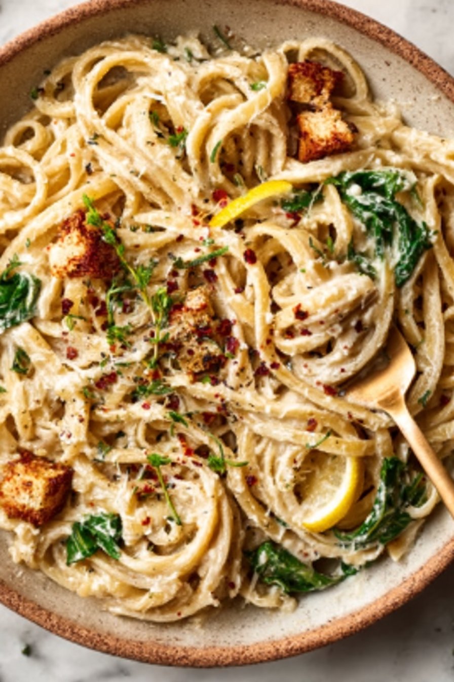 Creamy Tahini Pasta with Lemon and Garlic