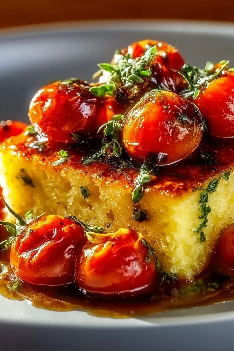 Irresistibly Cheesy Herbed Polenta and Roasted Tomato Bake