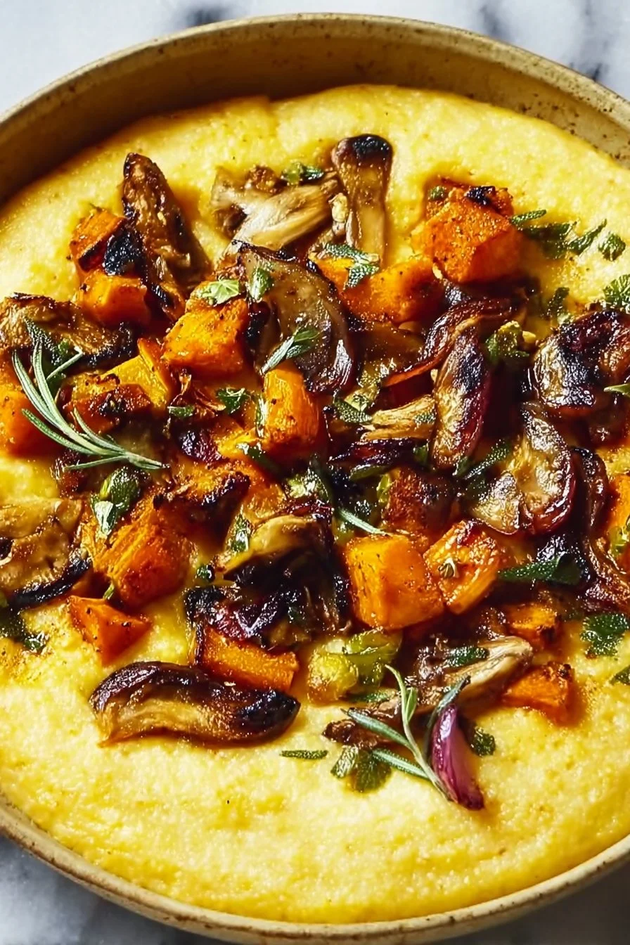 Creamy Pumpkin Polenta with Roasted Veggies