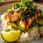 Honey Lime Chicken served with Avocado Rice in a delicious stack.