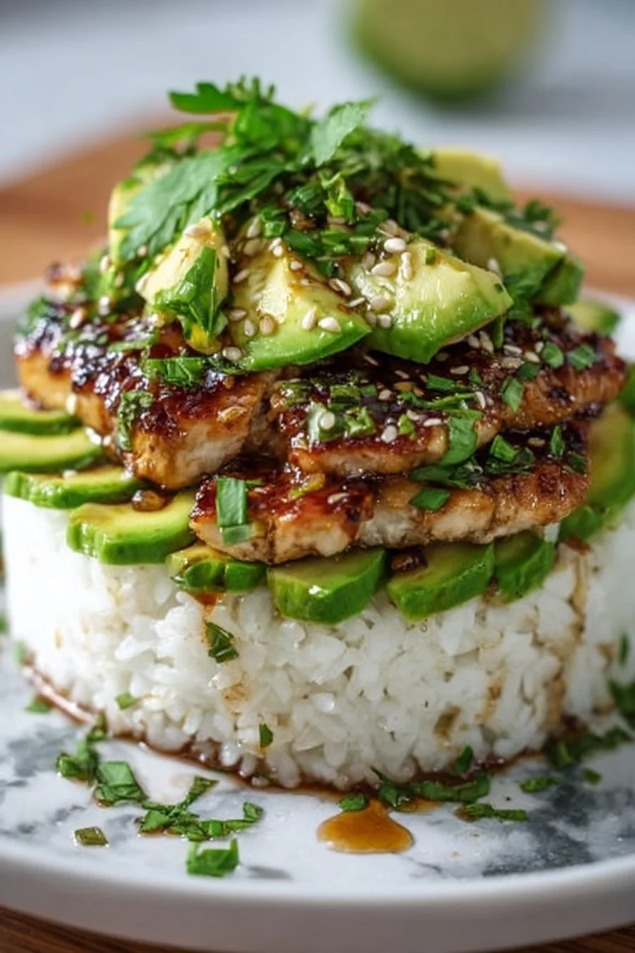 Honey Lime Chicken & Avocado Rice Stack