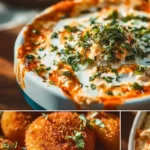 Delicious hot and cheesy fried pickle dip served in a bowl